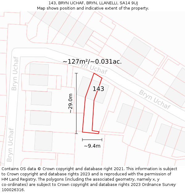 143, BRYN UCHAF, BRYN, LLANELLI, SA14 9UJ: Plot and title map