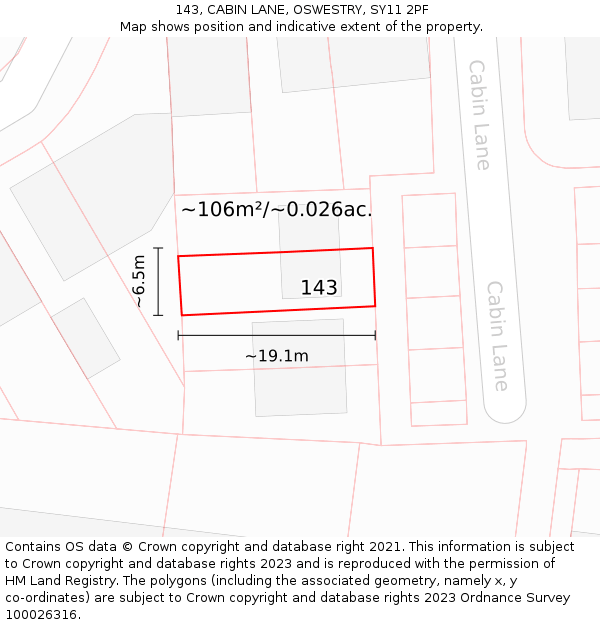 143, CABIN LANE, OSWESTRY, SY11 2PF: Plot and title map
