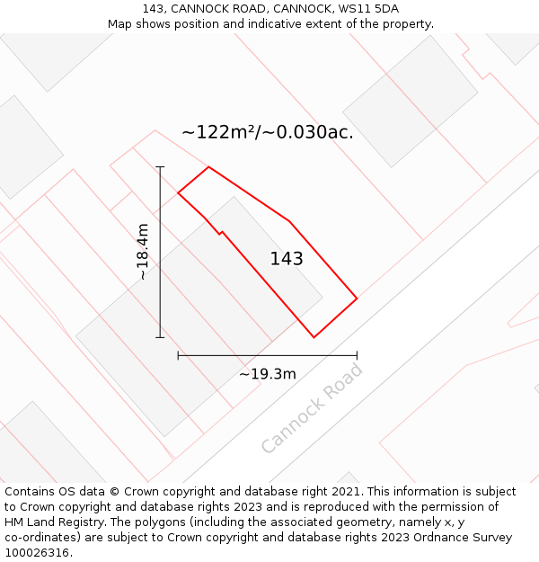143, CANNOCK ROAD, CANNOCK, WS11 5DA: Plot and title map