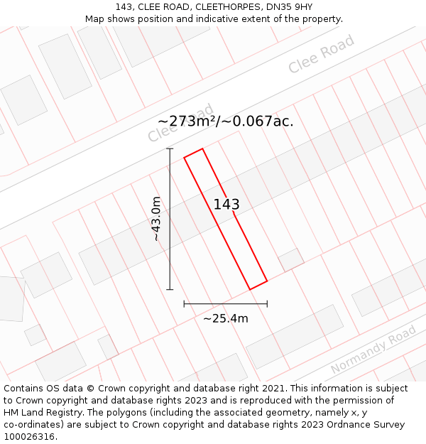 143, CLEE ROAD, CLEETHORPES, DN35 9HY: Plot and title map