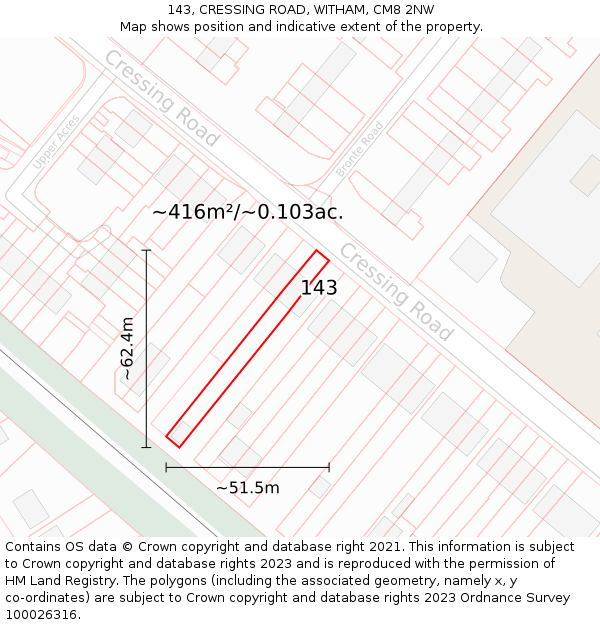 143, CRESSING ROAD, WITHAM, CM8 2NW: Plot and title map