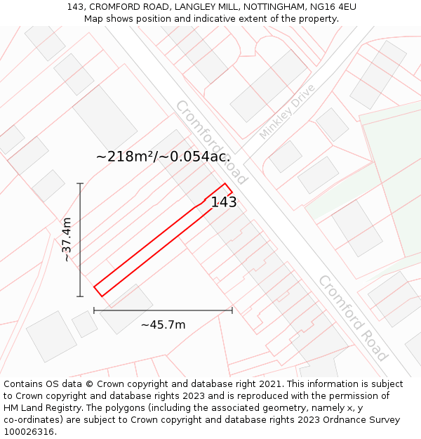 143, CROMFORD ROAD, LANGLEY MILL, NOTTINGHAM, NG16 4EU: Plot and title map