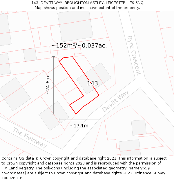 143, DEVITT WAY, BROUGHTON ASTLEY, LEICESTER, LE9 6NQ: Plot and title map