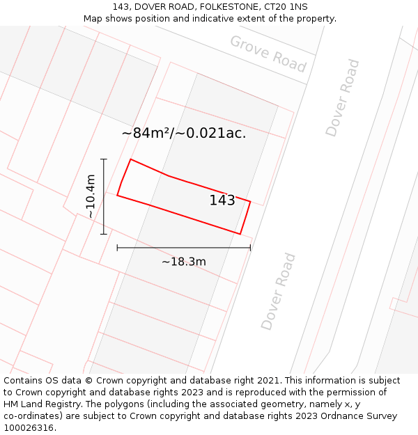 143, DOVER ROAD, FOLKESTONE, CT20 1NS: Plot and title map