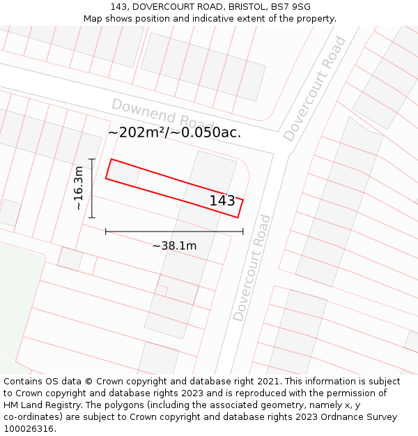 143, DOVERCOURT ROAD, BRISTOL, BS7 9SG: Plot and title map