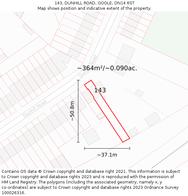 143, DUNHILL ROAD, GOOLE, DN14 6ST: Plot and title map