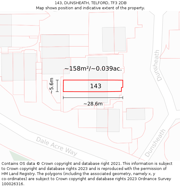 143, DUNSHEATH, TELFORD, TF3 2DB: Plot and title map