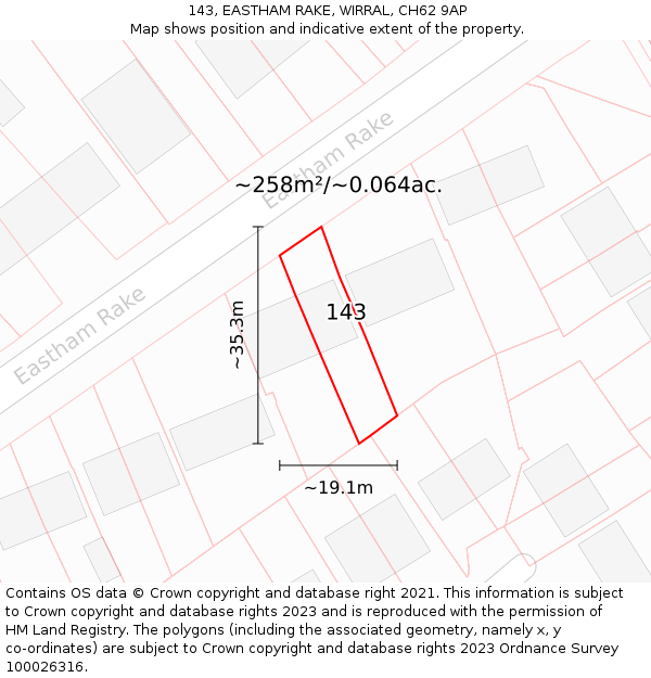 143, EASTHAM RAKE, WIRRAL, CH62 9AP: Plot and title map