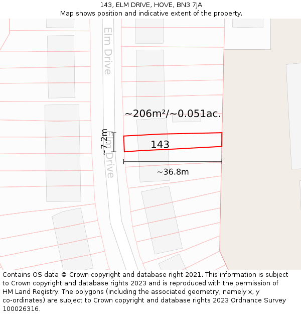 143, ELM DRIVE, HOVE, BN3 7JA: Plot and title map