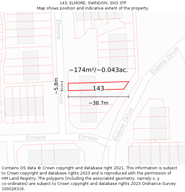 143, ELMORE, SWINDON, SN3 3TP: Plot and title map