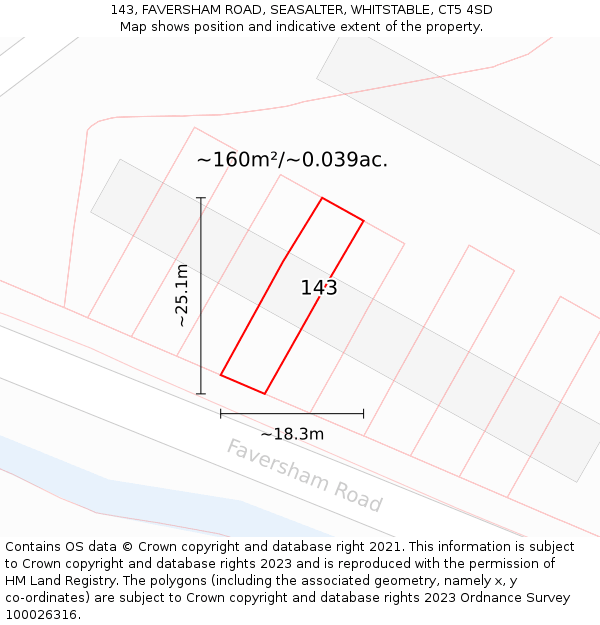 143, FAVERSHAM ROAD, SEASALTER, WHITSTABLE, CT5 4SD: Plot and title map