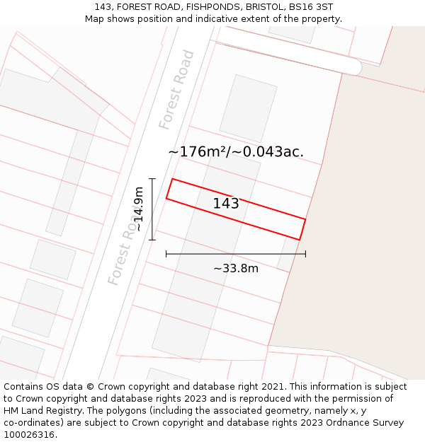 143, FOREST ROAD, FISHPONDS, BRISTOL, BS16 3ST: Plot and title map