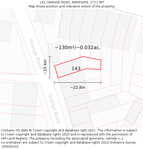 143, GRANGE ROAD, RAMSGATE, CT11 9PT: Plot and title map
