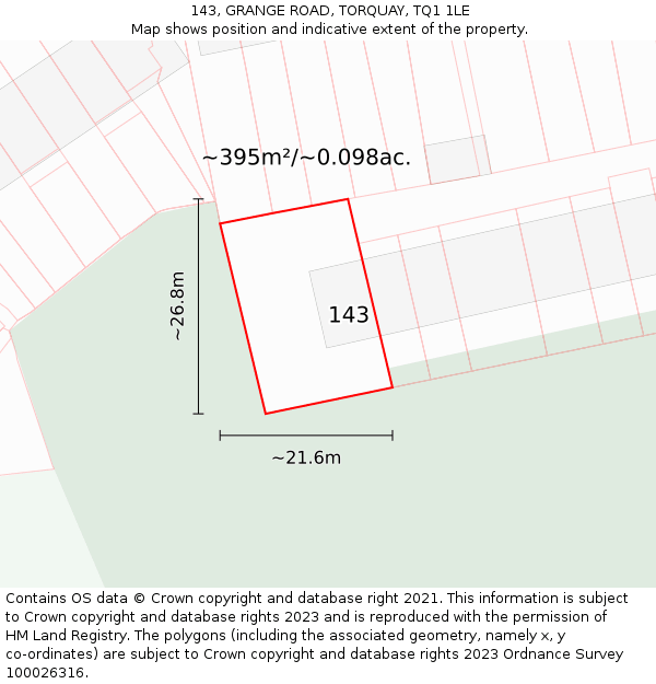 143, GRANGE ROAD, TORQUAY, TQ1 1LE: Plot and title map