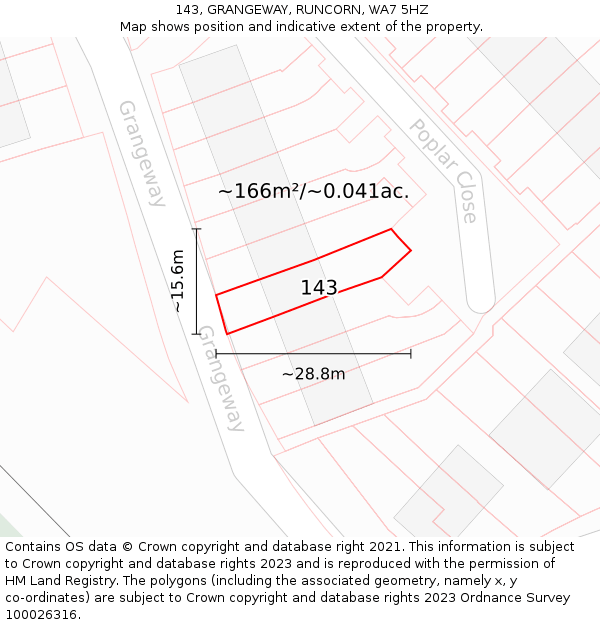 143, GRANGEWAY, RUNCORN, WA7 5HZ: Plot and title map
