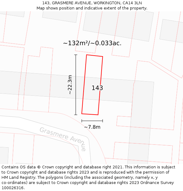 143, GRASMERE AVENUE, WORKINGTON, CA14 3LN: Plot and title map
