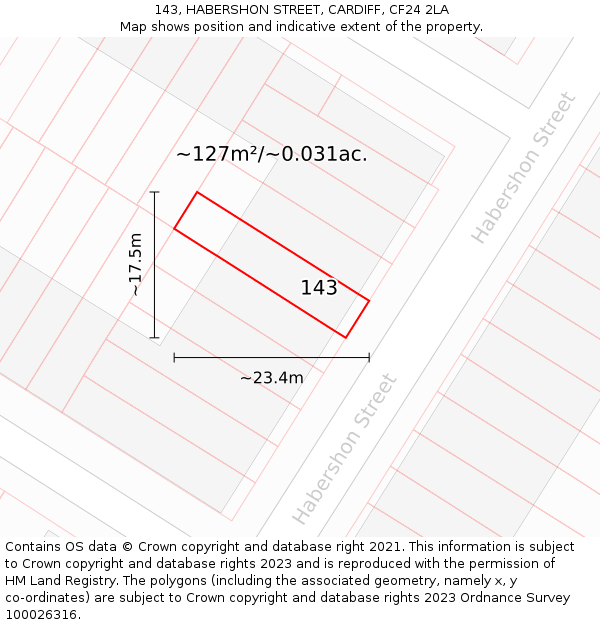143, HABERSHON STREET, CARDIFF, CF24 2LA: Plot and title map