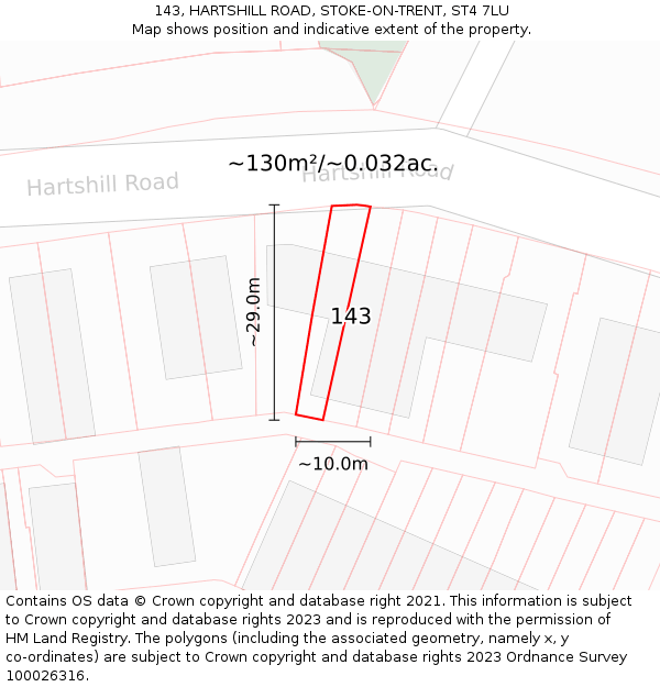 143, HARTSHILL ROAD, STOKE-ON-TRENT, ST4 7LU: Plot and title map