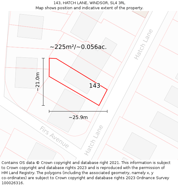 143, HATCH LANE, WINDSOR, SL4 3RL: Plot and title map