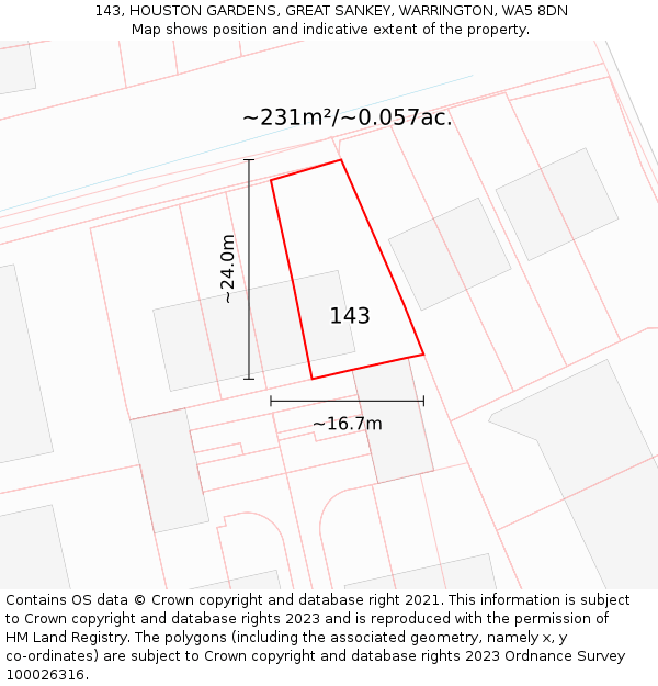 143, HOUSTON GARDENS, GREAT SANKEY, WARRINGTON, WA5 8DN: Plot and title map