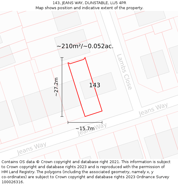 143, JEANS WAY, DUNSTABLE, LU5 4PR: Plot and title map