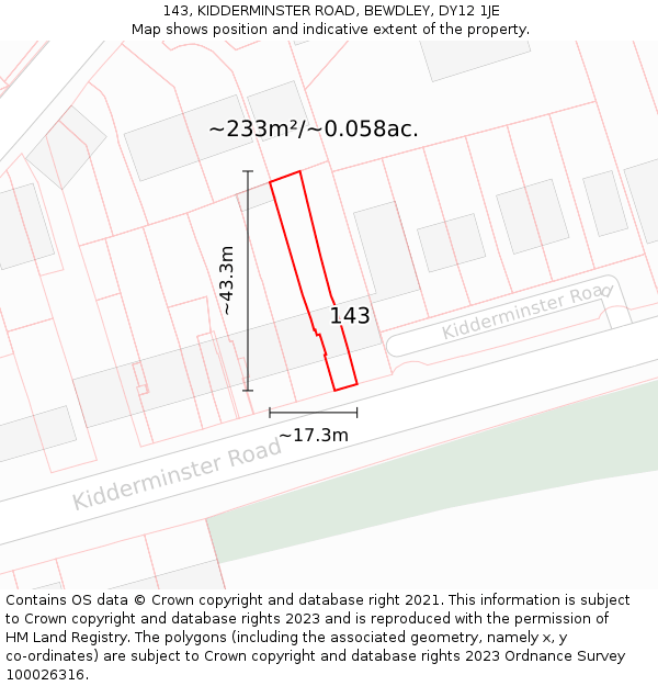 143, KIDDERMINSTER ROAD, BEWDLEY, DY12 1JE: Plot and title map