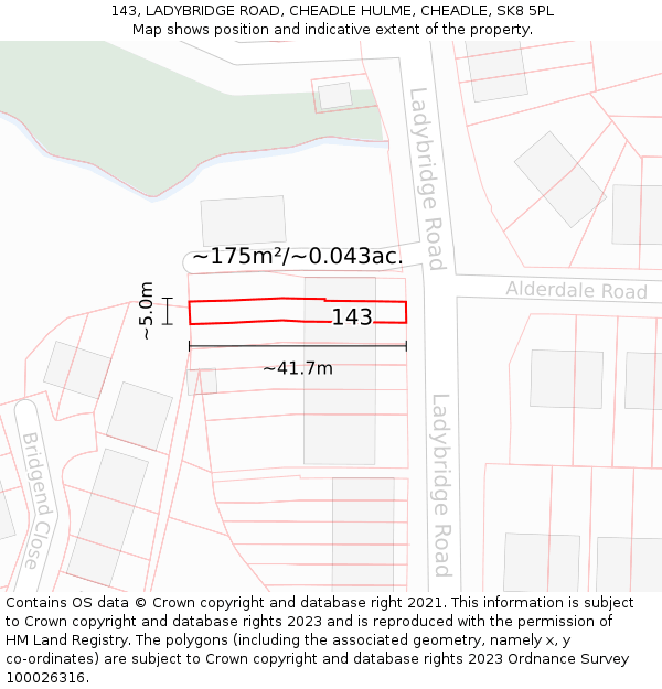 143, LADYBRIDGE ROAD, CHEADLE HULME, CHEADLE, SK8 5PL: Plot and title map