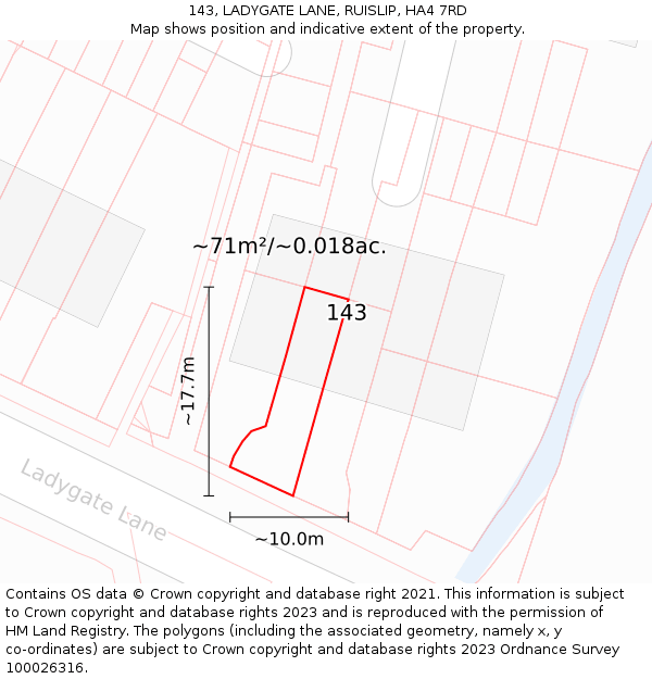 143, LADYGATE LANE, RUISLIP, HA4 7RD: Plot and title map