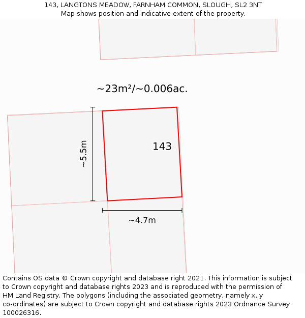 143, LANGTONS MEADOW, FARNHAM COMMON, SLOUGH, SL2 3NT: Plot and title map