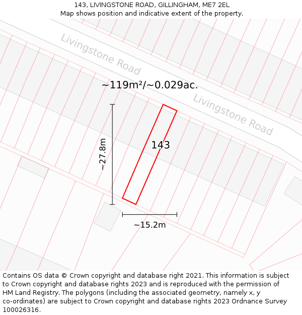 143, LIVINGSTONE ROAD, GILLINGHAM, ME7 2EL: Plot and title map