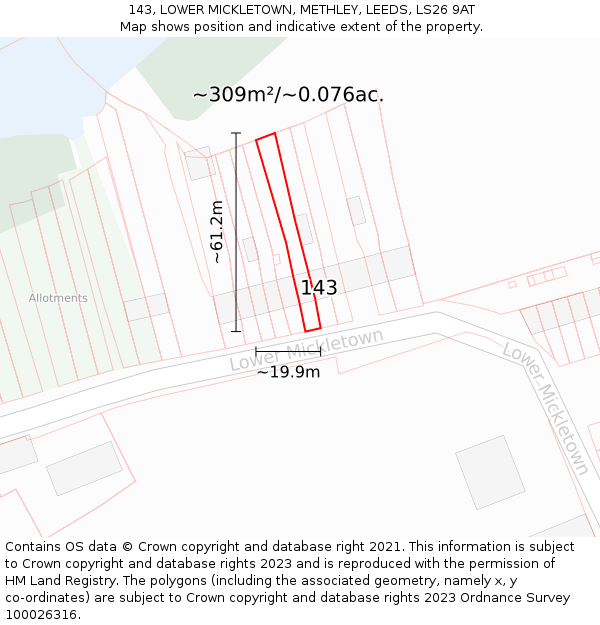 143, LOWER MICKLETOWN, METHLEY, LEEDS, LS26 9AT: Plot and title map
