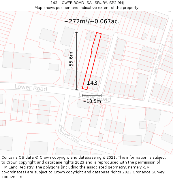 143, LOWER ROAD, SALISBURY, SP2 9NJ: Plot and title map
