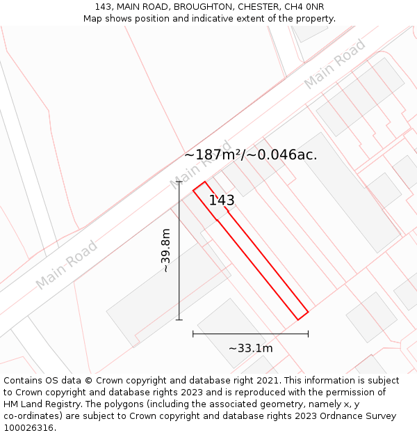 143, MAIN ROAD, BROUGHTON, CHESTER, CH4 0NR: Plot and title map
