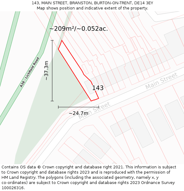 143, MAIN STREET, BRANSTON, BURTON-ON-TRENT, DE14 3EY: Plot and title map