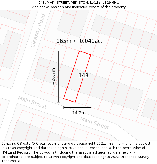 143, MAIN STREET, MENSTON, ILKLEY, LS29 6HU: Plot and title map