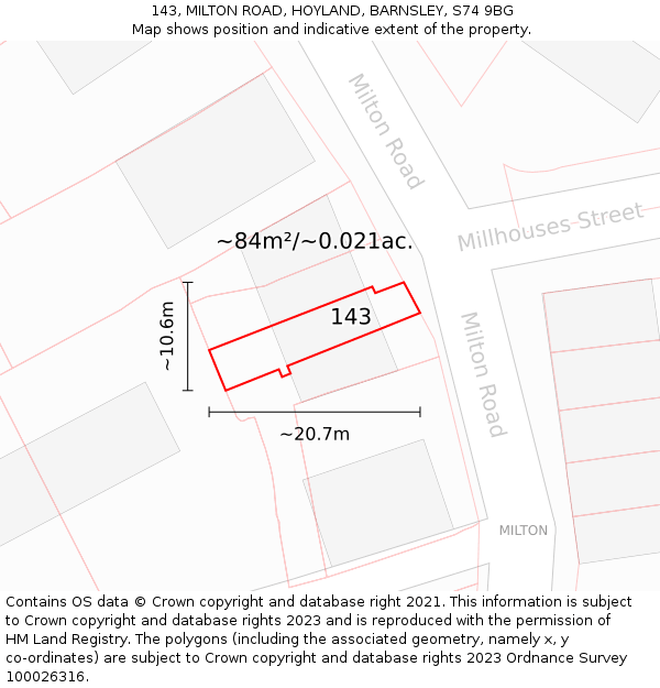 143, MILTON ROAD, HOYLAND, BARNSLEY, S74 9BG: Plot and title map