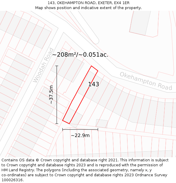 143, OKEHAMPTON ROAD, EXETER, EX4 1ER: Plot and title map
