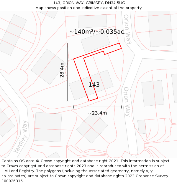 143, ORION WAY, GRIMSBY, DN34 5UG: Plot and title map