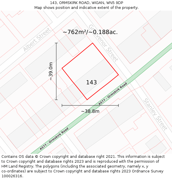 143, ORMSKIRK ROAD, WIGAN, WN5 9DP: Plot and title map