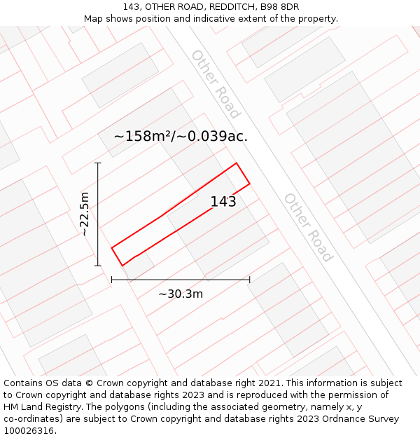 143, OTHER ROAD, REDDITCH, B98 8DR: Plot and title map