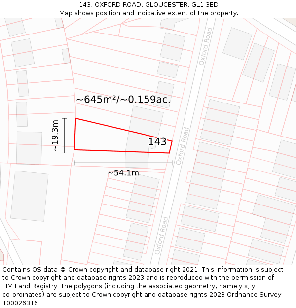 143, OXFORD ROAD, GLOUCESTER, GL1 3ED: Plot and title map