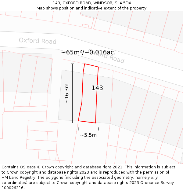 143, OXFORD ROAD, WINDSOR, SL4 5DX: Plot and title map