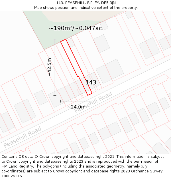 143, PEASEHILL, RIPLEY, DE5 3JN: Plot and title map