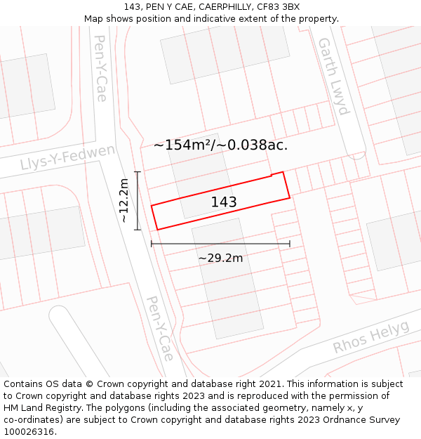 143, PEN Y CAE, CAERPHILLY, CF83 3BX: Plot and title map