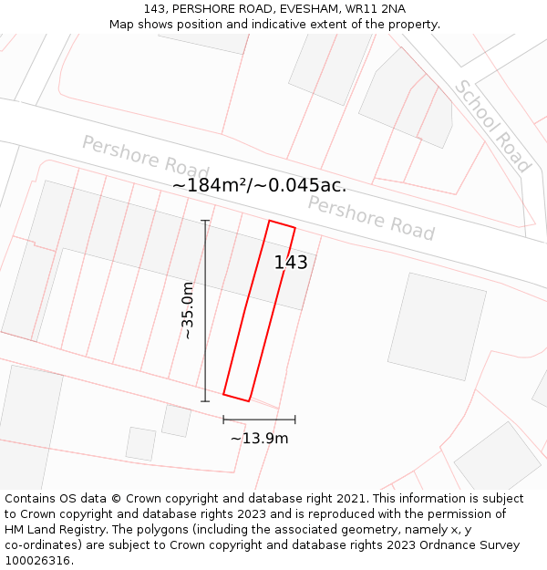143, PERSHORE ROAD, EVESHAM, WR11 2NA: Plot and title map