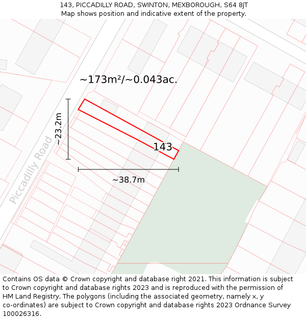 143, PICCADILLY ROAD, SWINTON, MEXBOROUGH, S64 8JT: Plot and title map