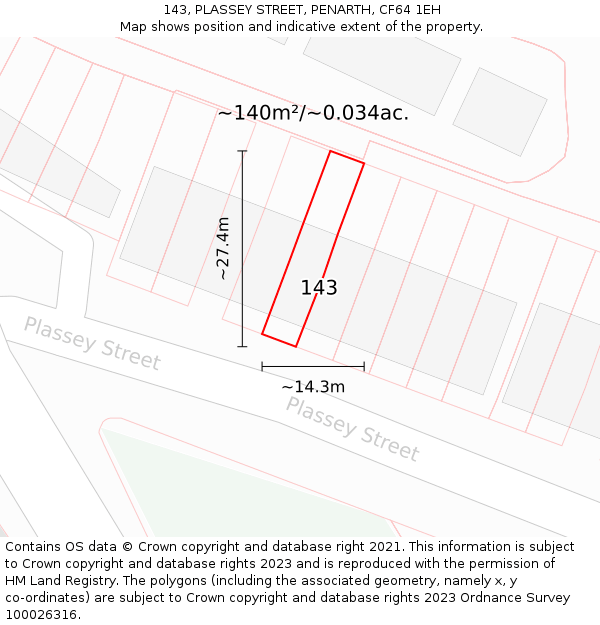 143, PLASSEY STREET, PENARTH, CF64 1EH: Plot and title map