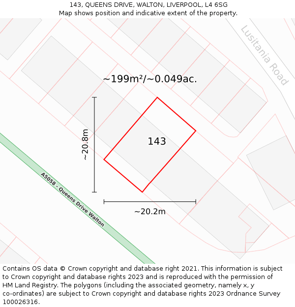 143, QUEENS DRIVE, WALTON, LIVERPOOL, L4 6SG: Plot and title map