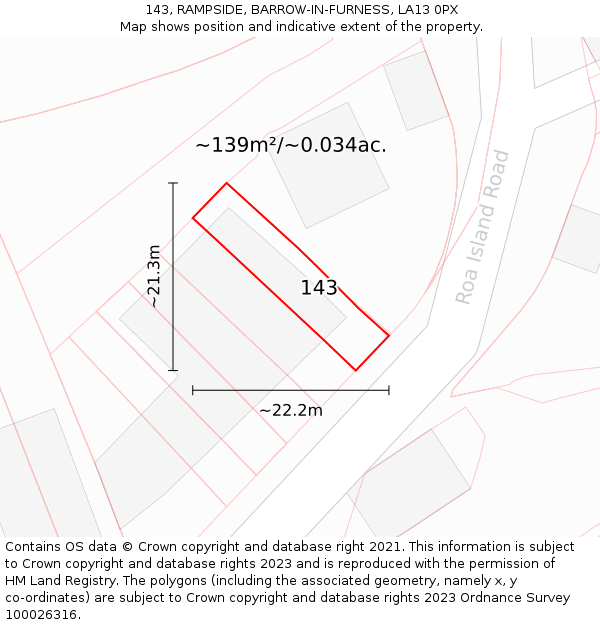 143, RAMPSIDE, BARROW-IN-FURNESS, LA13 0PX: Plot and title map