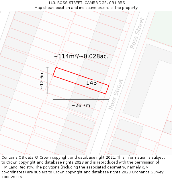 143, ROSS STREET, CAMBRIDGE, CB1 3BS: Plot and title map